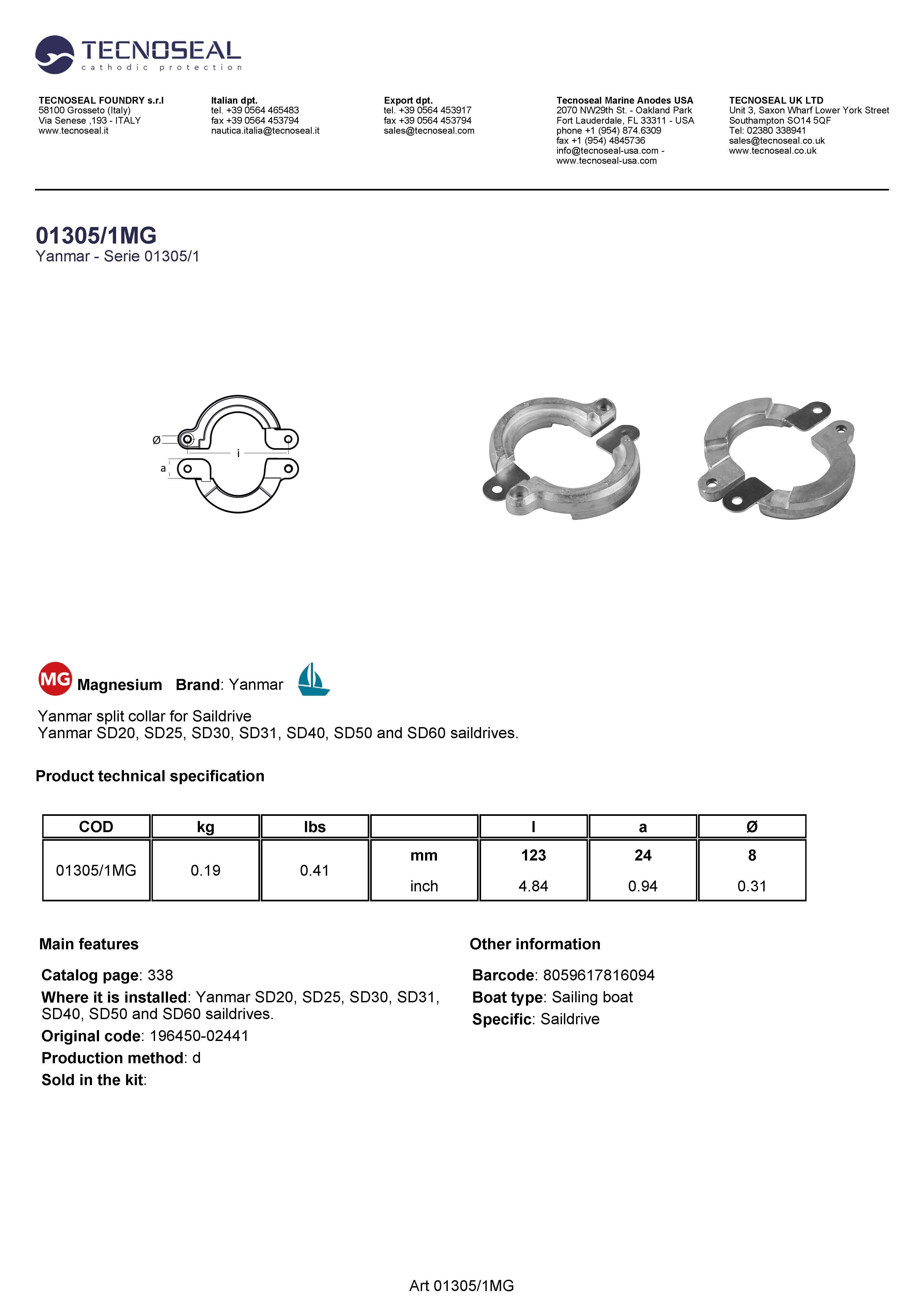 Yanmar saildrive kit: anodes + hardware (and brackets) - 013051mg 1 - KIT1305-1CMG