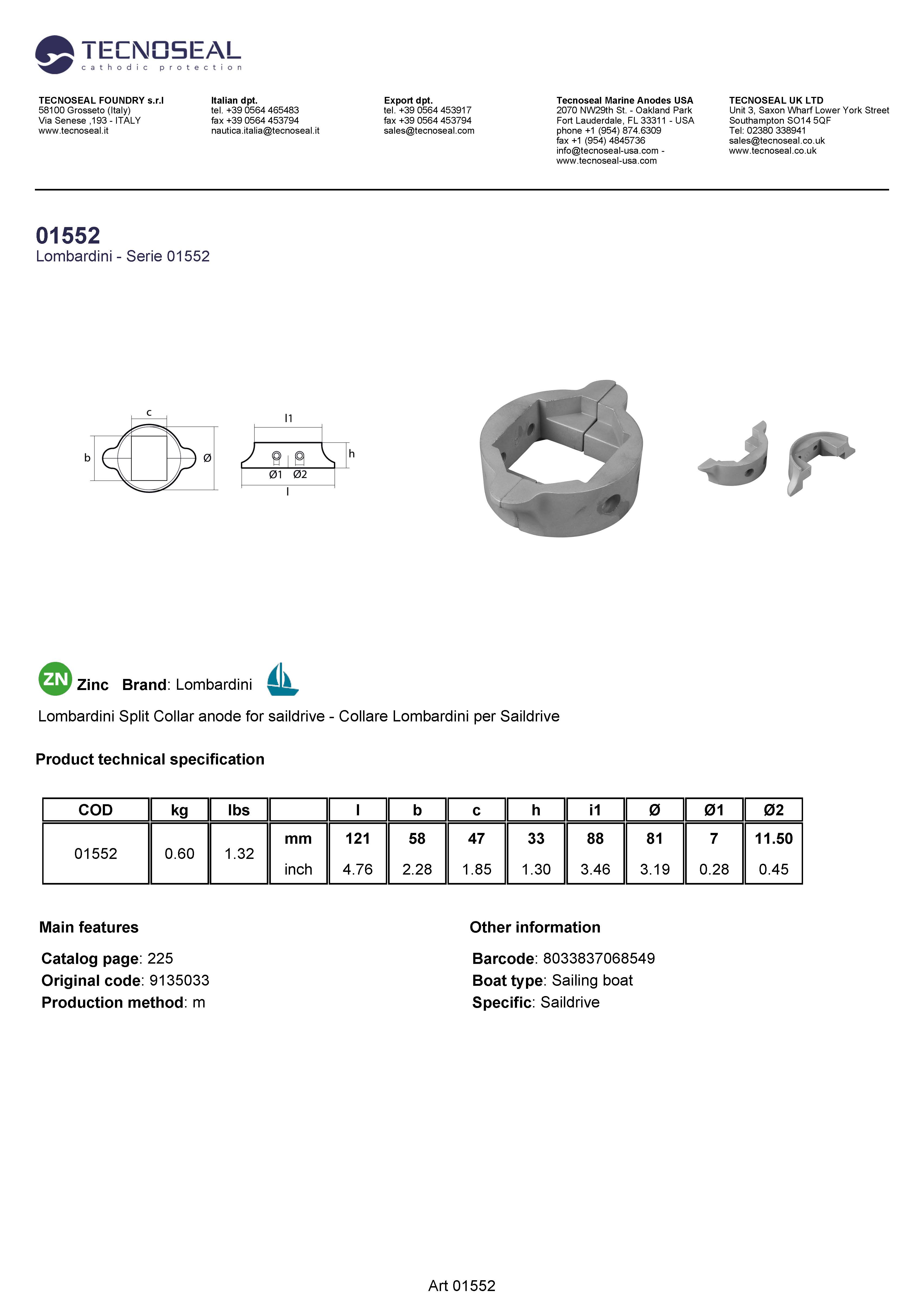 Lombardini Split collar for saildrive - 01552 - 01552