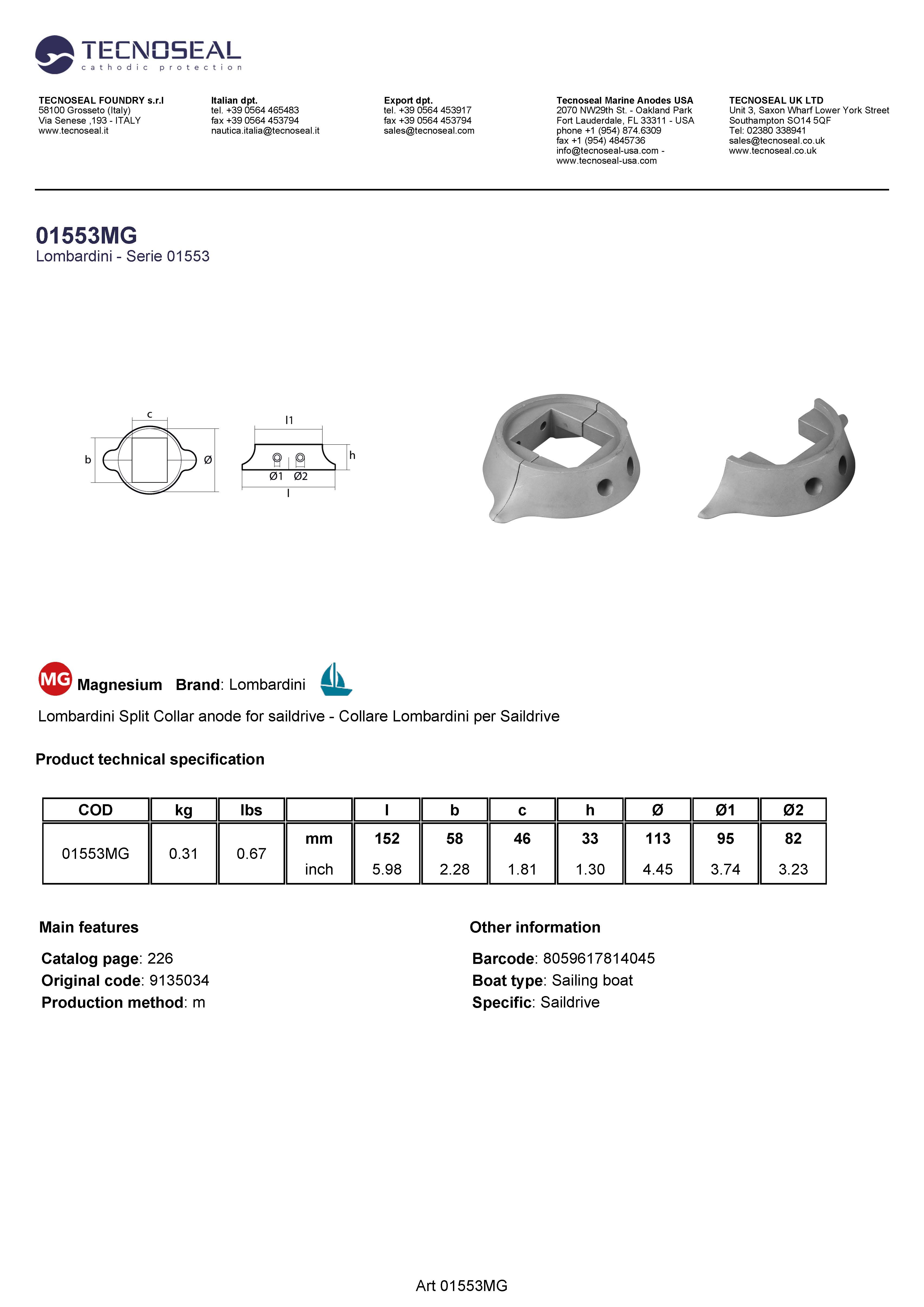 Lombardini Split collar for saildrive - 01553mg - 01553MG