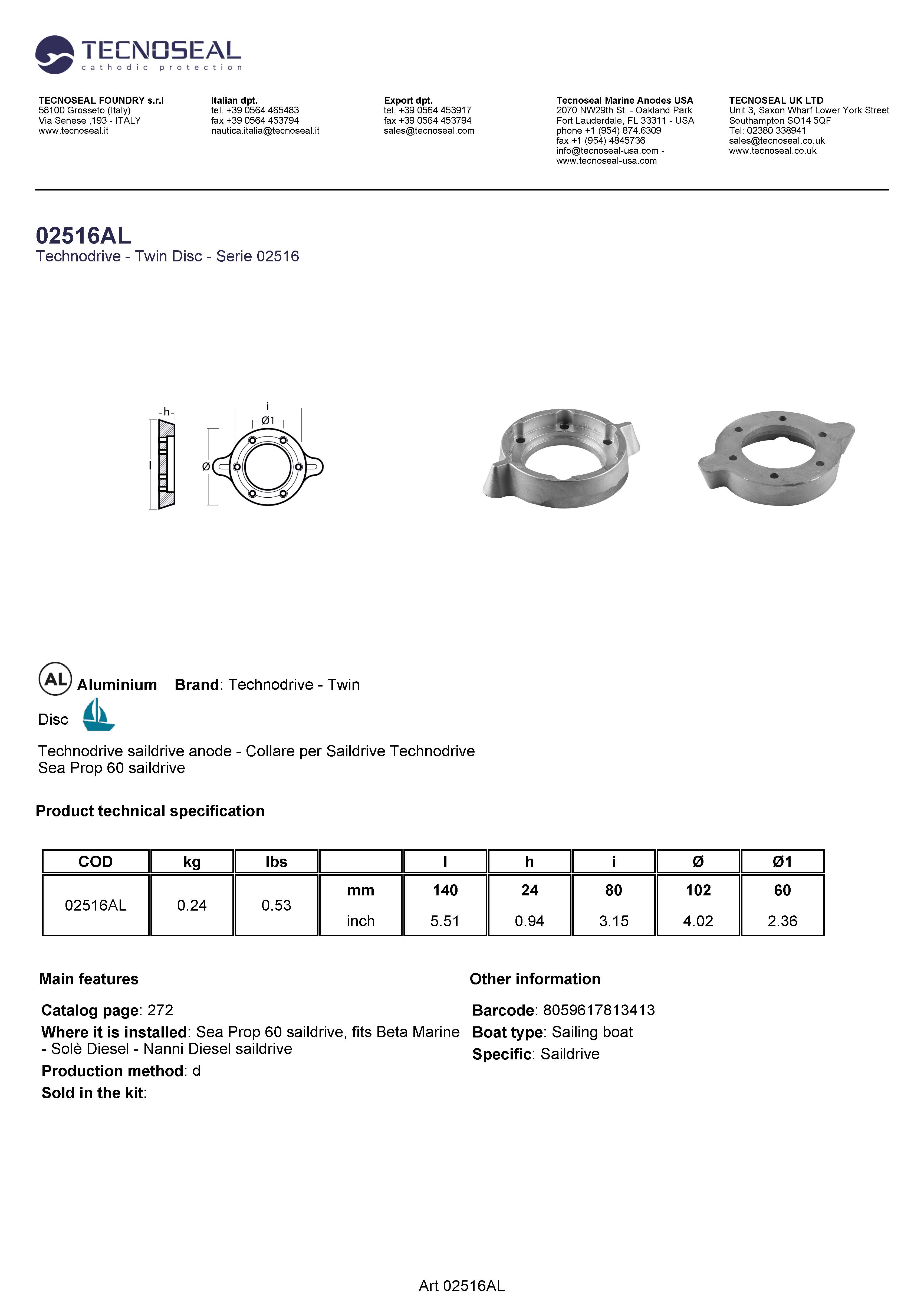 Arneson Collar for Stern Drive (Technodrive sp60 saildrive) - 02516al - 02516AL