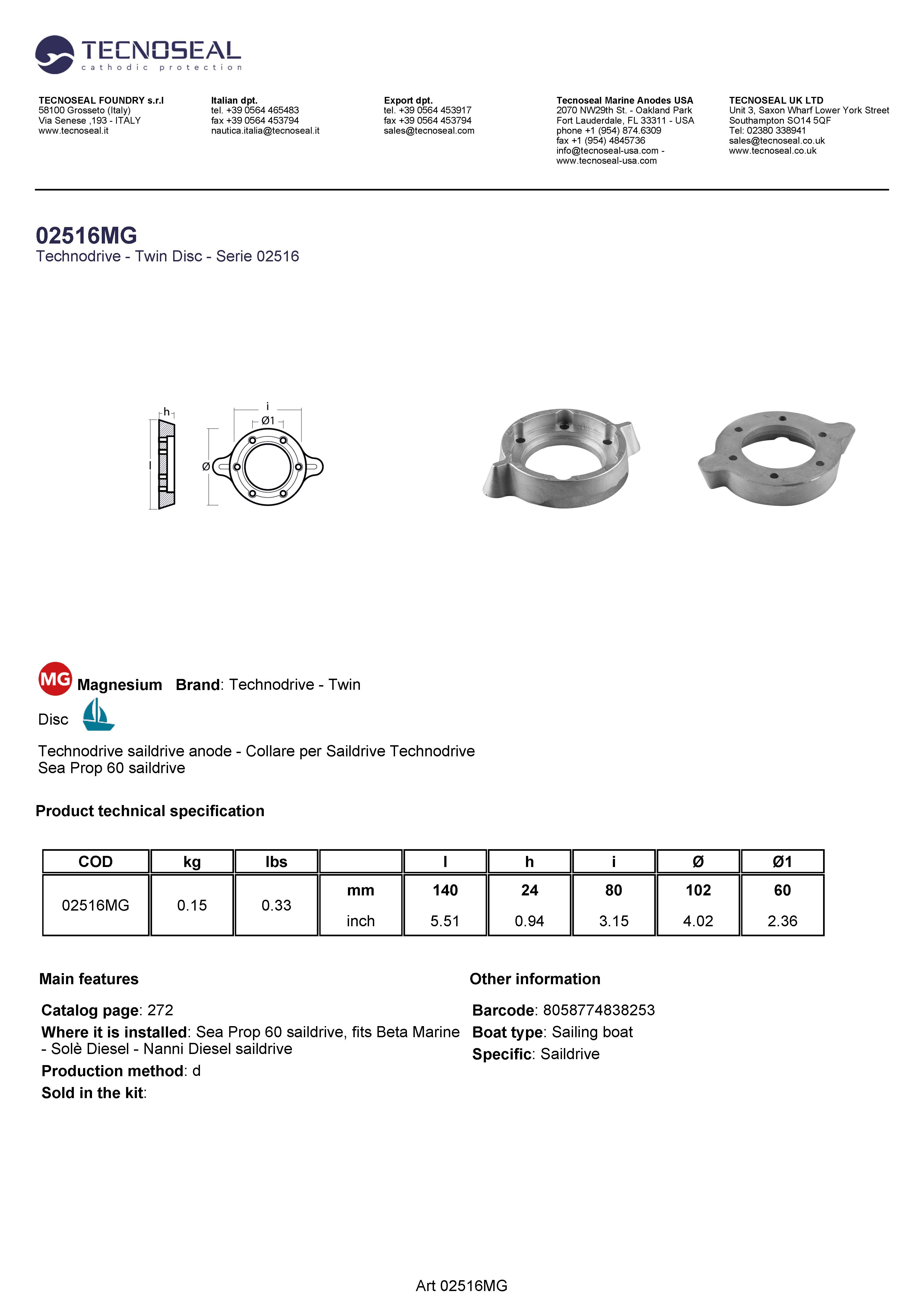 Arneson Collar for Stern Drive (Technodrive sp60 saildrive) - 02516mg - 02516MG