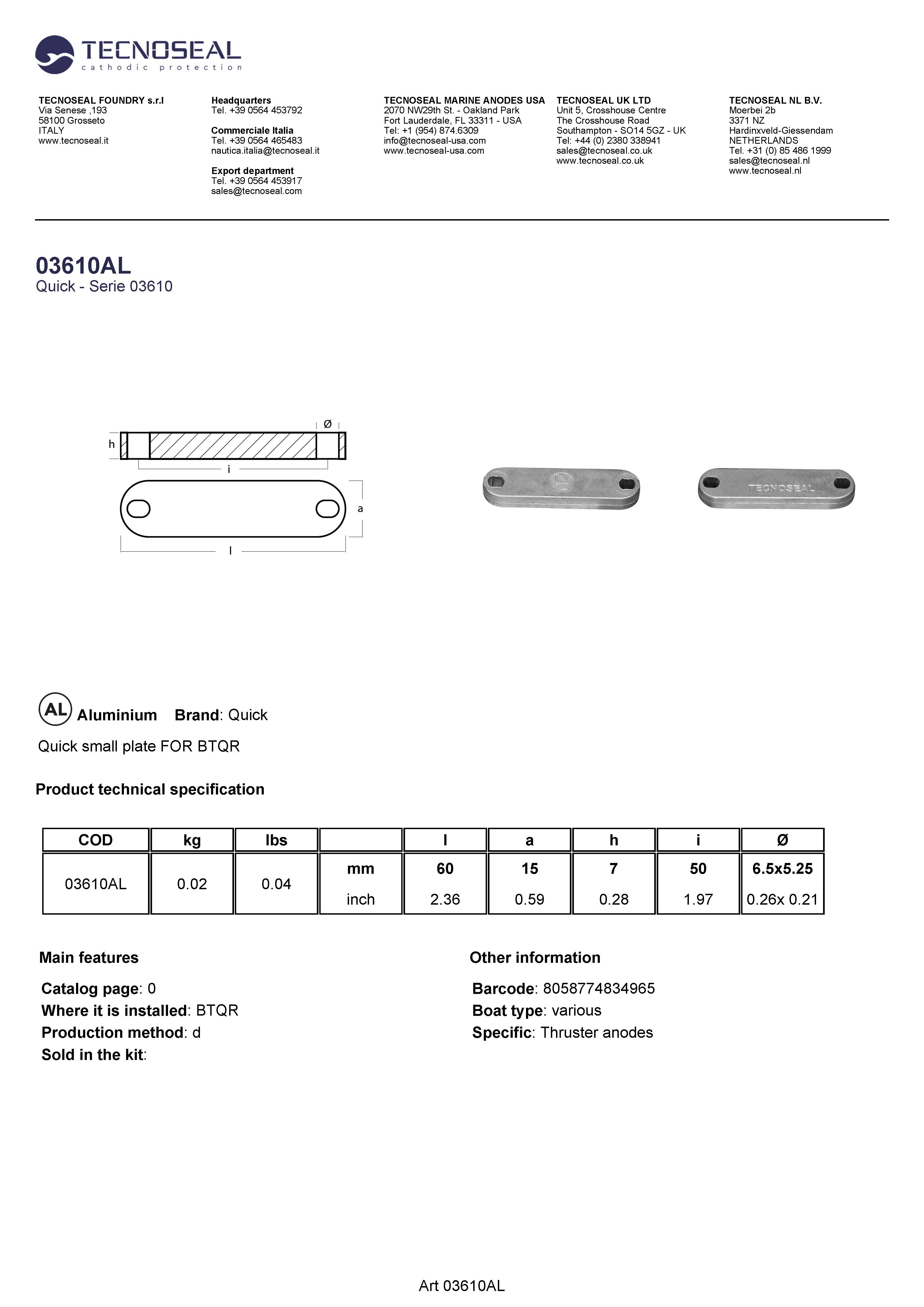 Quick small plate FOR BTQR - 03610al - 03610AL