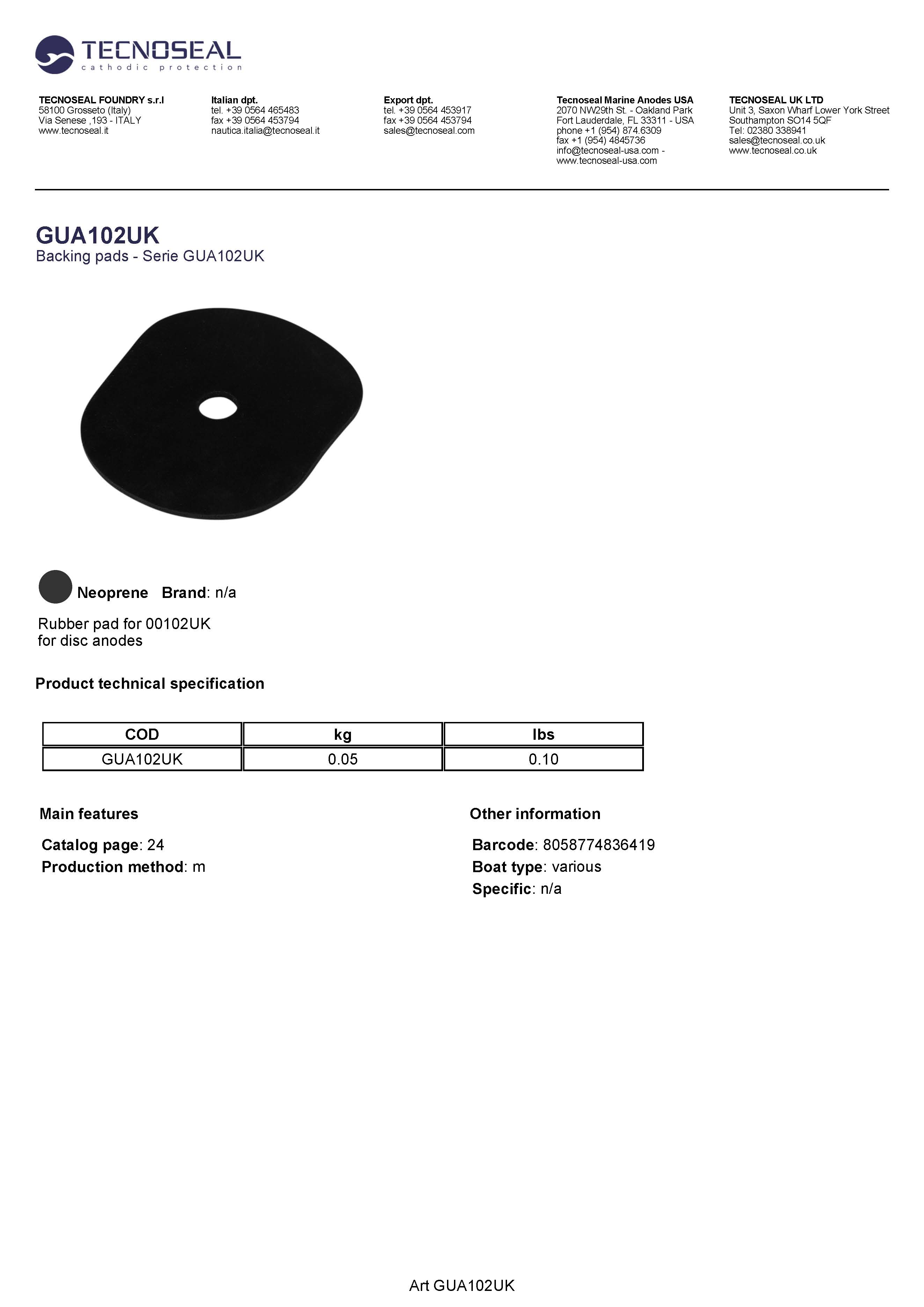 Rubber pad for 00102UK - Guarnizione in gomma per 00102UK - Gua102uk 1 - GUA102UK