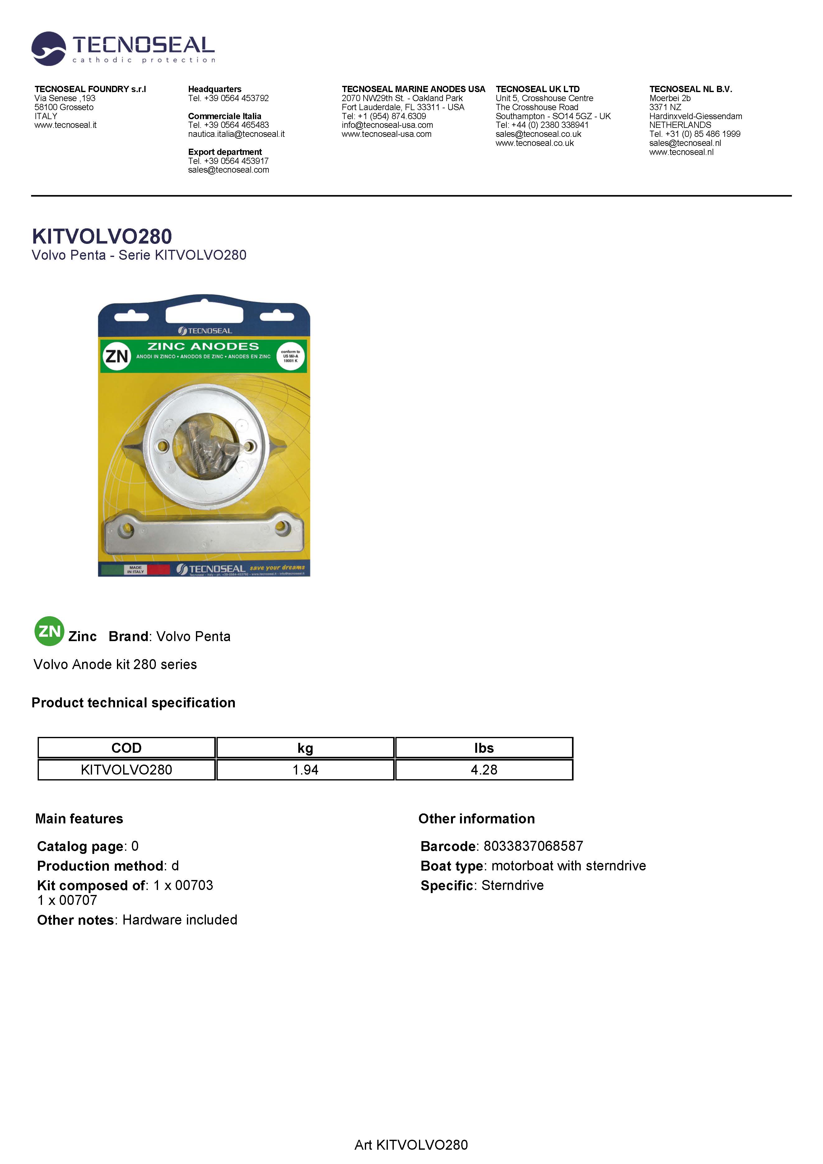 Volvo kit 280 in zinc with hardware - Kitvolvo280 1 - KITVOLVO280