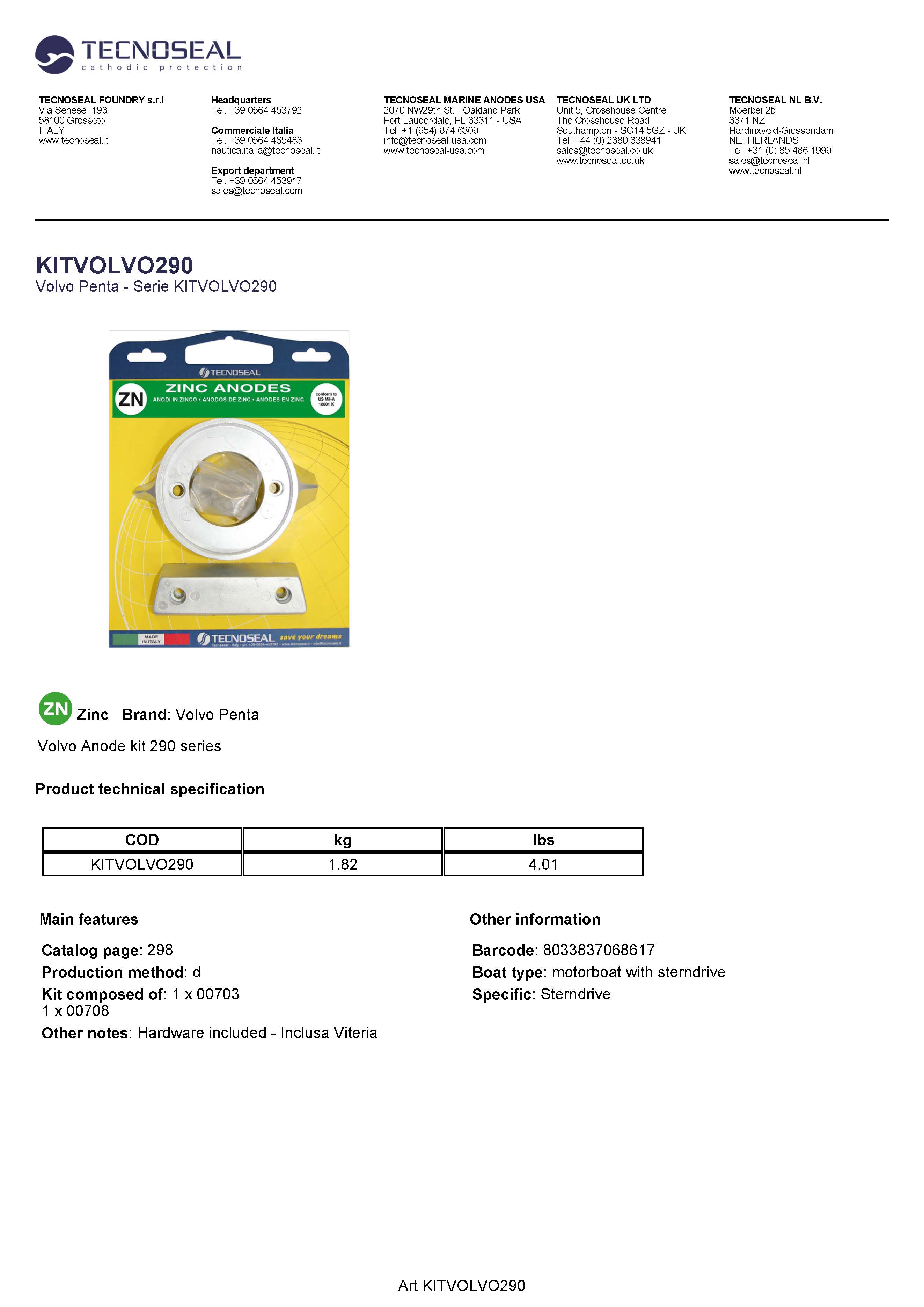 Volvo kit 290 in zinc with hardware - Kitvolvo290 1 - KITVOLVO290