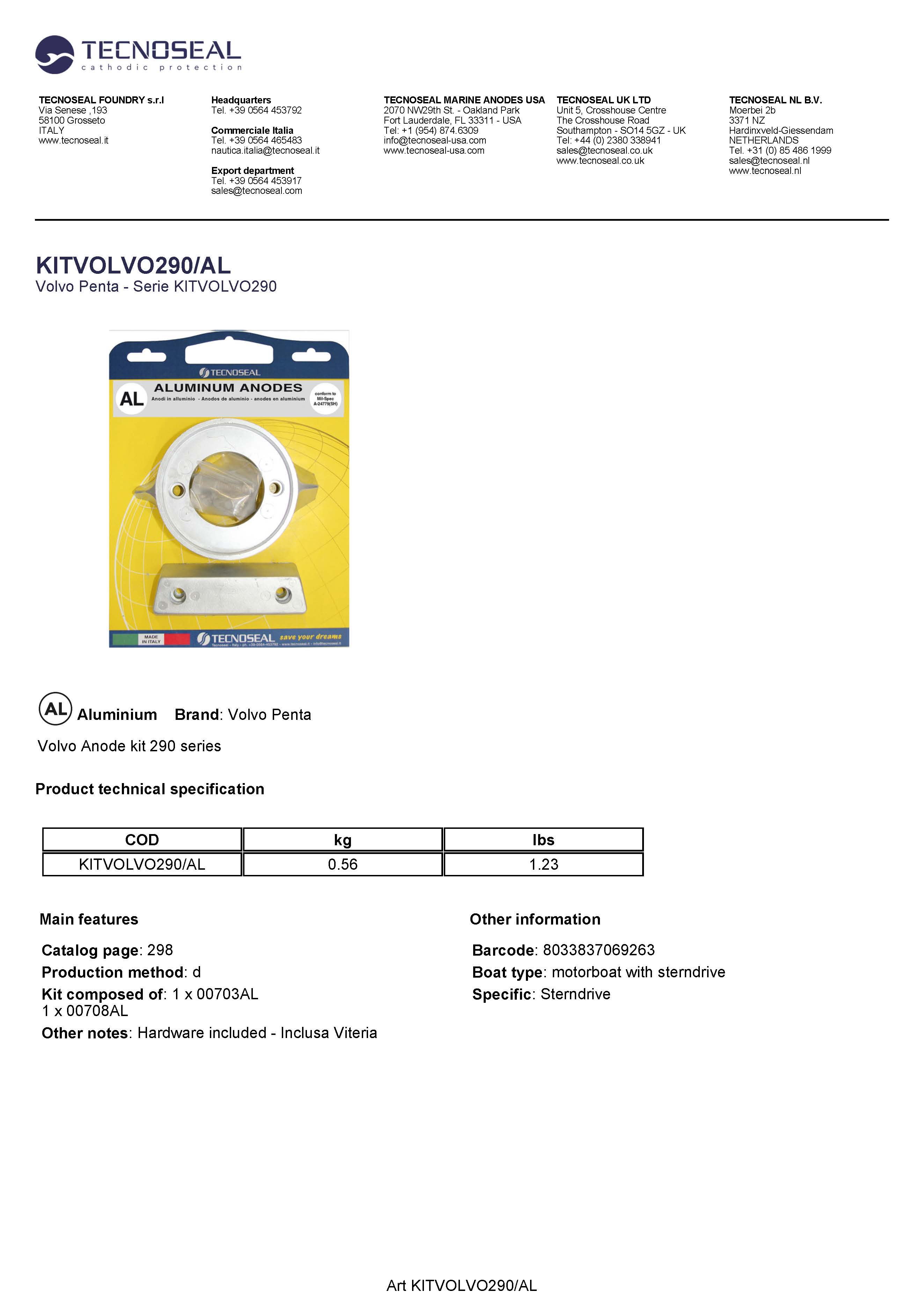 Volvo kit 290 in alluminium with hardware - Kitvolvo290al 1 - KITVOLVO290/AL