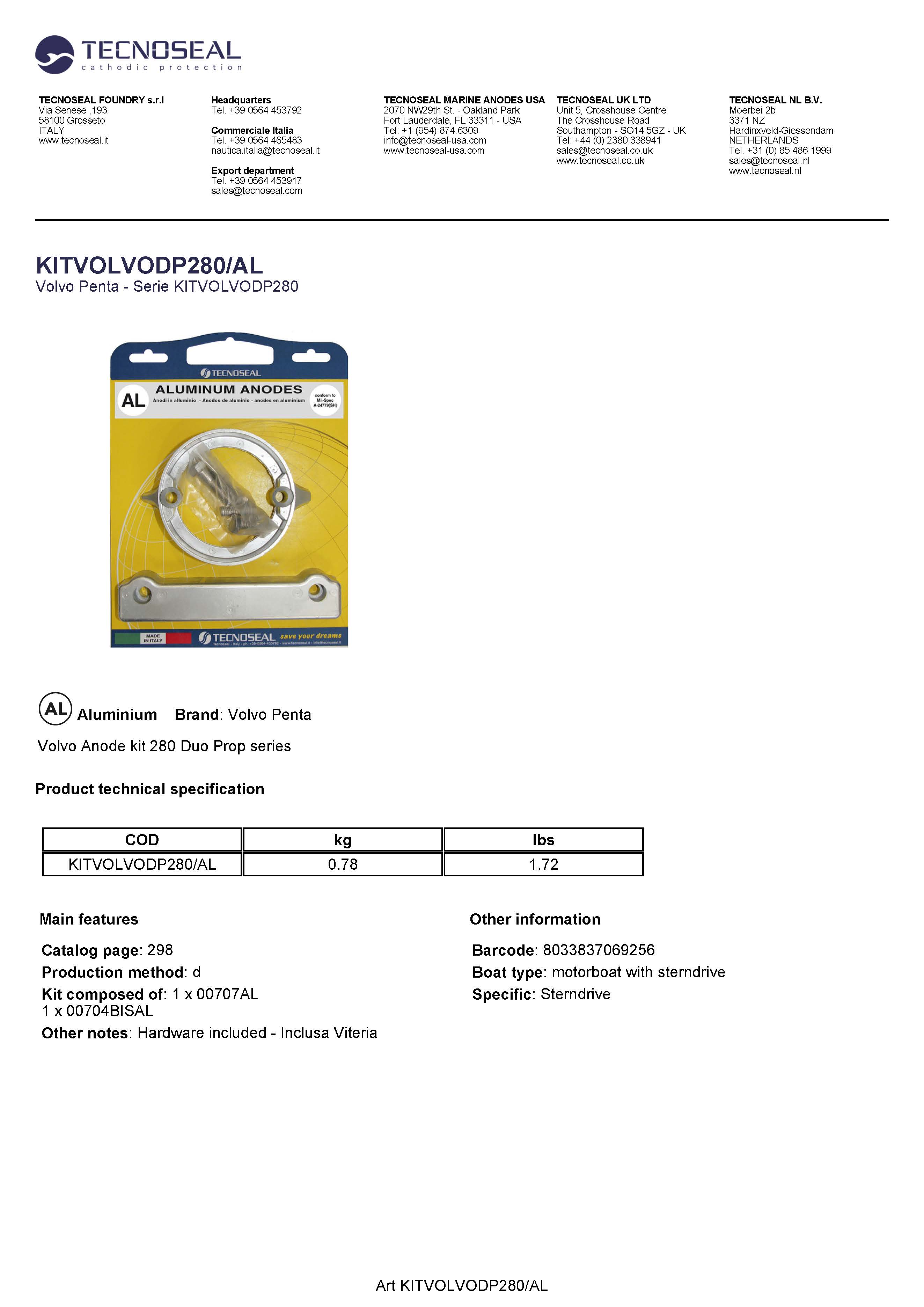 Volvo kit 280 Duo Prop in alluminium with hardware - Kitvolvodp280al 1 - KITVOLVODP280/AL