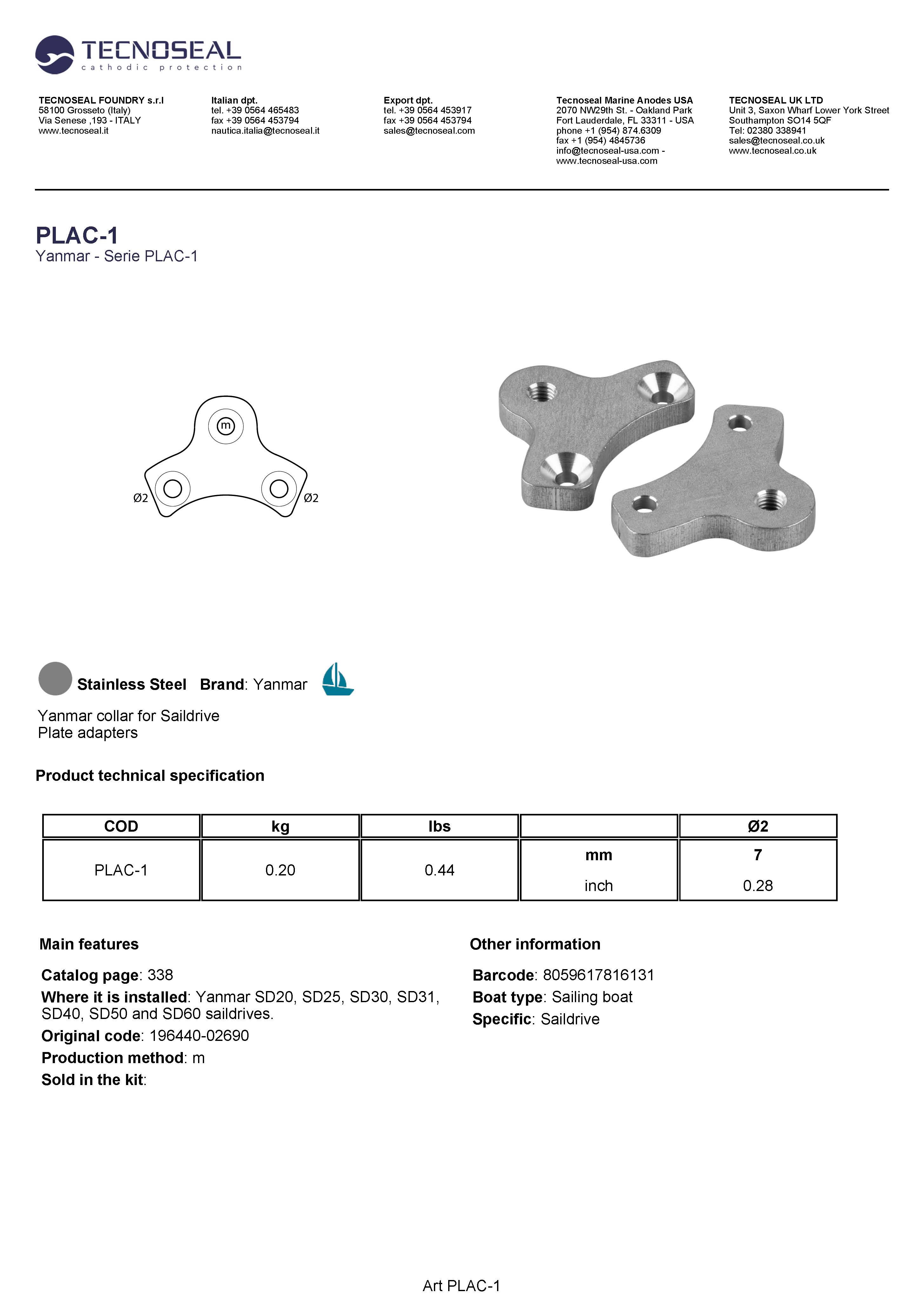 Yanmar saildrive kit: anodes + hardware (and brackets) - Plac 5 - KIT1305-1CAL